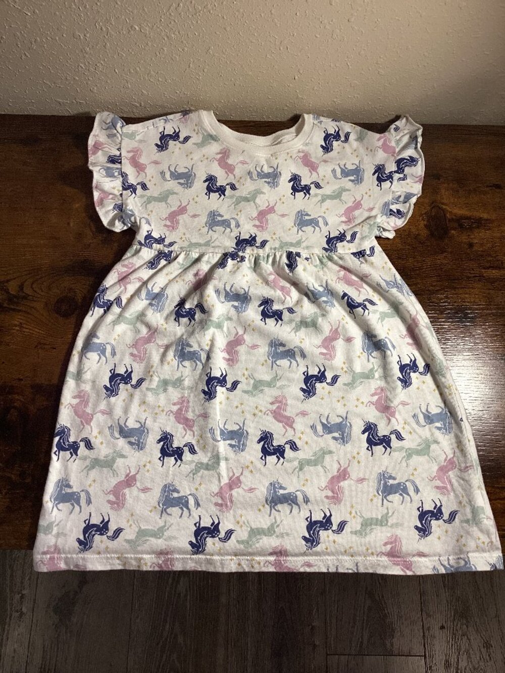Pastel Unicorn Print Ruffle Sleeve Dress